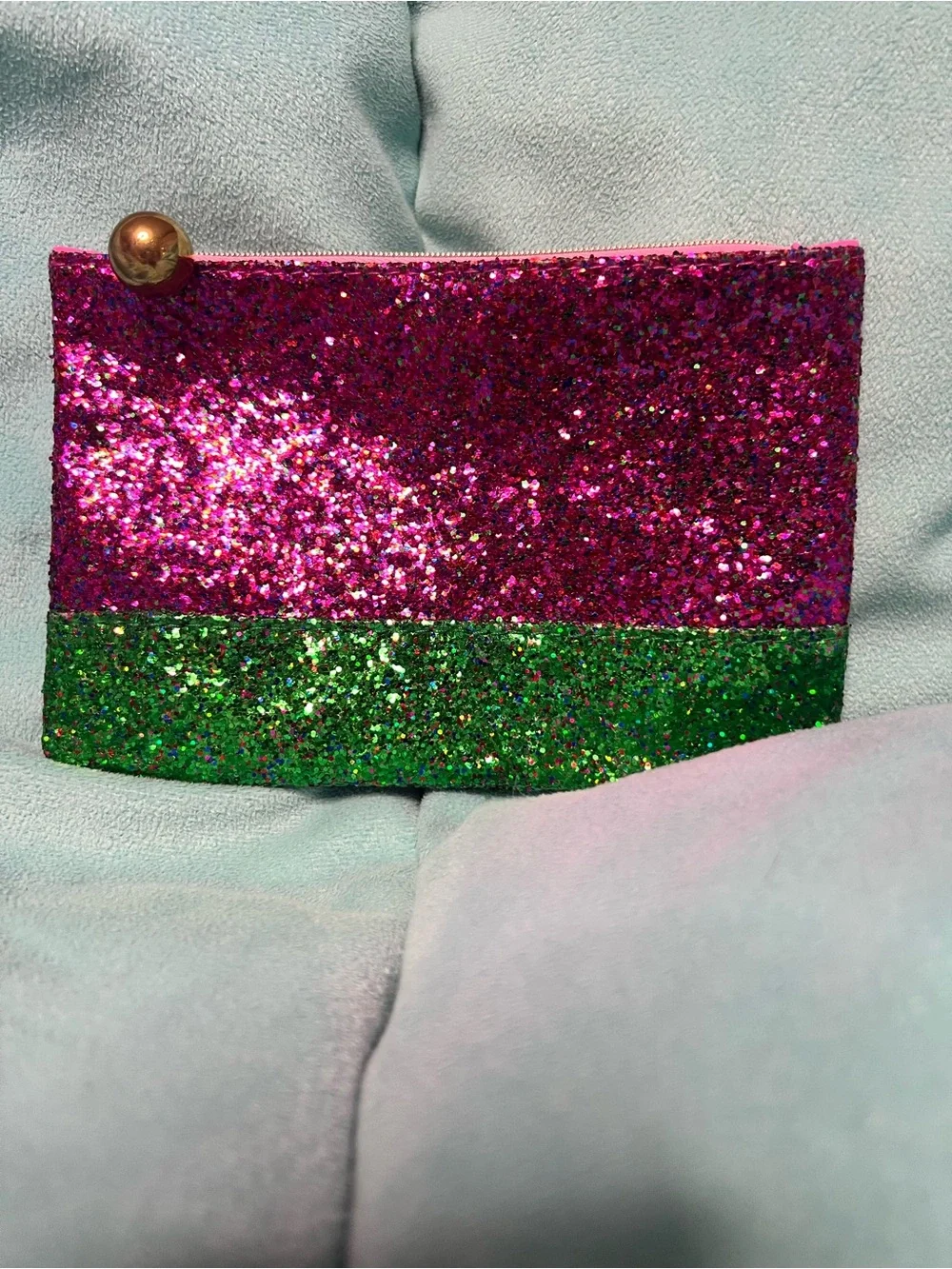 ipsy Pink Glitter, Green Glitter & Teal Patterned Cosmetic Pouch Trio